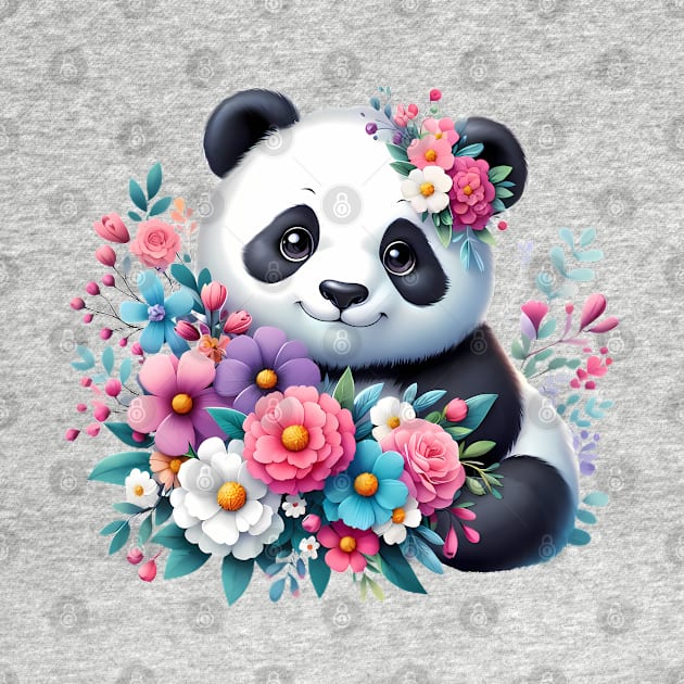 A panda decorated with beautiful colorful flowers. by CreativeSparkzz